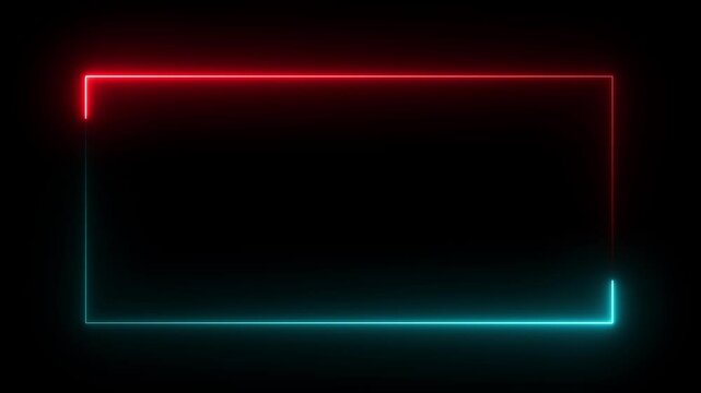 Vibrant Neon Frame Red and Teal Glowing Rectangle Border - Perfect for Video Intros, Outros, and Motion Graphics