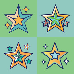 Stars Flat Style Night Sky Element Vector Illustration