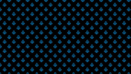 Repeating pattern of blue spade symbols on a black background creating a seamless design effect