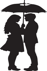 Silhouette Couple Sharing an Umbrella in the Rain
