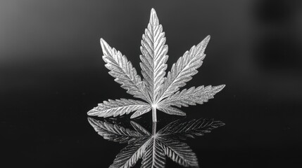 Hemp Black And White. Isolated Marijuana Leaf on Black and White Backgrounds