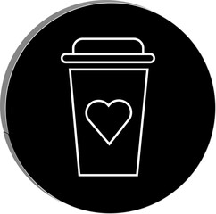 "Coffee cup icon with a heart symbol representing love for coffee, comfort drinks, and morning wellness rituals, transparent background."