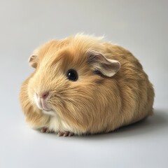 Fototapeta premium Isolated Guinea Pig. Close-up of Domestic Animal with Beige and Brown Fur