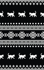 Cat pattern. Seamless. White stripes, colorful background. Ethnicity. Floral patterns, printed fabrics, pants, Lanna.	