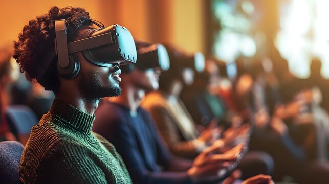 Engaged Audience Experiencing Virtual Reality Technology in Event