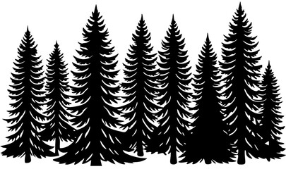 Fototapeta premium Majestic Evergreen Forest Silhouette Black and White Pine Tree Illustration