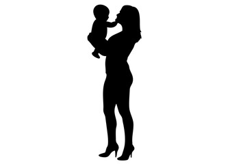 Silhouette of a Mother Holding Baby – Single Mother Outline Vector Illustration

