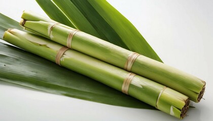 Obraz premium Fresh Sugar Cane Stalks with Green Leaves