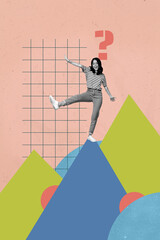 Banner image trend photo collage of happy businesswoman businessman stand question mark strategy...
