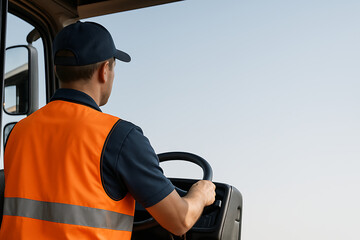 copy space of a driver officer from behind