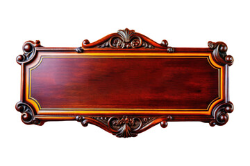 Brown elongated banner, gold ornate border, vintage nameplate, decorative plaque