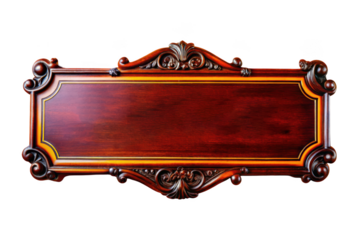 Brown elongated banner, gold ornate border, vintage nameplate, decorative plaque