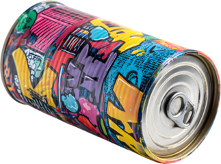 Colorful Tin Can with Street Art Graffiti Design isolated on white background