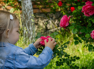 little girl allergic to roses. Selective focus