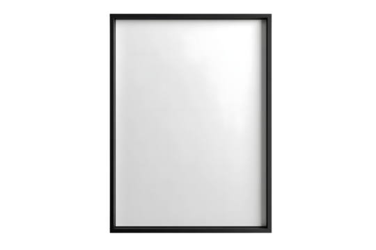 4k mock-up white poster with black frame, on white background transparent isolated dicut