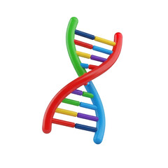 Colorful DNA Model Structure on Transparent Background, Conceptual Genetic Illustration. 3D Rendering Molecule Helix for Medical and Scientific Visualization Purposes.