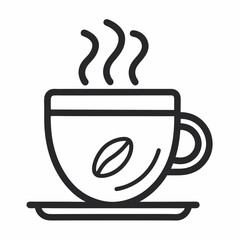Hot Coffee Cup Line Art Icon Illustration, Simple Coffee Bean Design