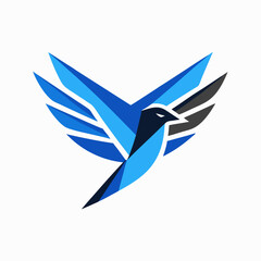 Abstract Blue Bird Logo Design Stylized Avian Icon in Flight, Perfect for Branding