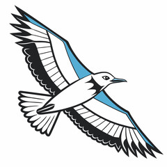 Stylized Bird in Flight Vector Illustration of a Bird with Blue and Black Wings