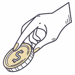 Elegant Hand Holding a Dollar Coin Illustration