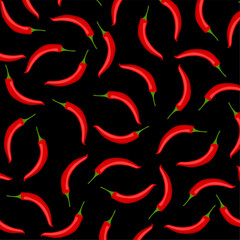 Seamless pattern with red chili peppers. Spicy food. Red hot chili peppers