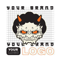 Japanese Demon Oni Mask Logo Design vector illustration	
