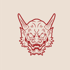 Japanese Demon Oni Mask Logo Design vector illustration	

