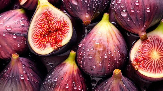 There are a lot of wet figs. Selective focus. Food.