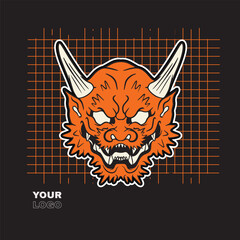 Japanese Demon Oni Mask Logo Design vector illustration	
