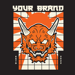 Japanese Demon Oni Mask Logo Design vector illustration	

