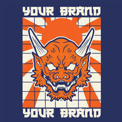 Japanese Demon Oni Mask Logo Design vector illustration	

