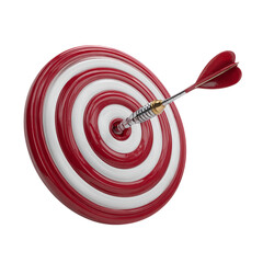 sleek dart hitting the exact center bullseye of a target, red and white colors, concept of achieving goals and precision, minimal design, 3D icon, isolated on a plain white background 