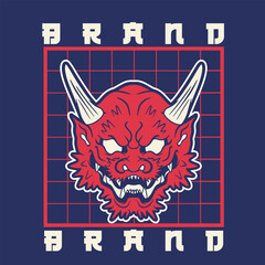 Japanese Demon Oni Mask Logo Design vector illustration	
