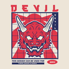 Japanese Demon Oni Mask Logo Design vector illustration	
