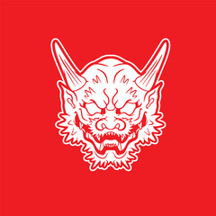 Japanese Demon Oni Mask Logo Design vector illustration	
