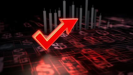 Rising financial trends symbolized by 3d checkmark over digital data streams - Powered by Adobe