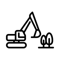 Excavator outline icon. Deforestation black line illustration