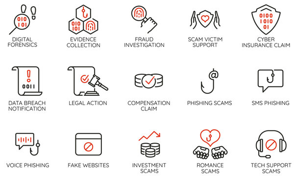 Vector Set of Linear Icons Related to Cybersecurity, Data Protection, Privacy Regulations, Phishing for Websites, Apps, Presentations, Infographics, IT Security Campaigns - part 3