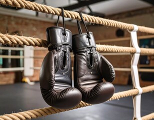 Rest Between Rounds &ndash; Boxing Gloves on Ring Rope