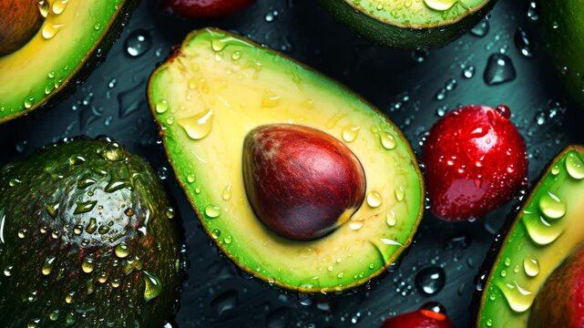 Wet avocado fruit texture. Selective focus. Food.