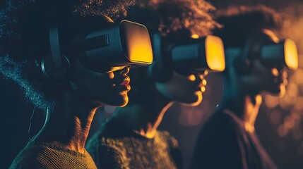 Diverse Women Engaged in Virtual Reality Experience with Headsets