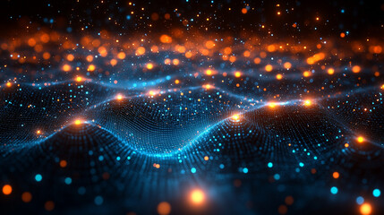 Abstract digital wave pattern of glowing particles