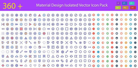 360+ Material Design Vector Icon Pack | Flat Isolated UI Icons for Web & App Design


