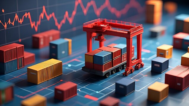 Global Trade and Logistics with Shipping Containers and Stock Chart