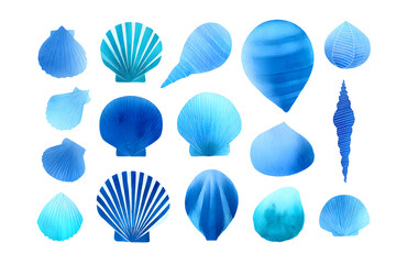 Fototapeta premium Watercolor Illustration set of a Blue Seashell Isolated ON White