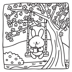 Furry Blossoms – Cute and Easy Coloring Pages for Teens and Adults | Whimsical Animal & Floral Designs Line art vector illustration | Print | Animal Coloring page | Blossoms Coloring Page