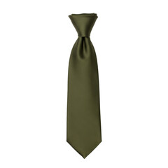 Olive green necktie with textured fabric and elegant knot detail.