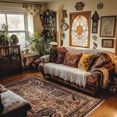 Cozy living room with antique accents