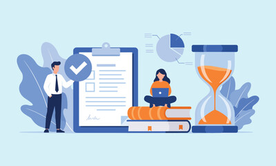  Productivity and Time Management with Checklists, Data Analysis, and Learning Resourcesflat vector illustration