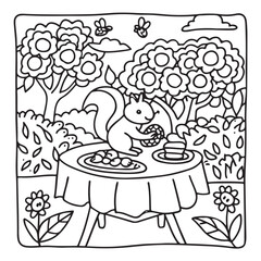 Furry Blossoms – Cute and Easy Coloring Pages for Teens and Adults | Whimsical Animal & Floral Designs Line art vector illustration | Print | Animal Coloring page | Blossoms Coloring Page